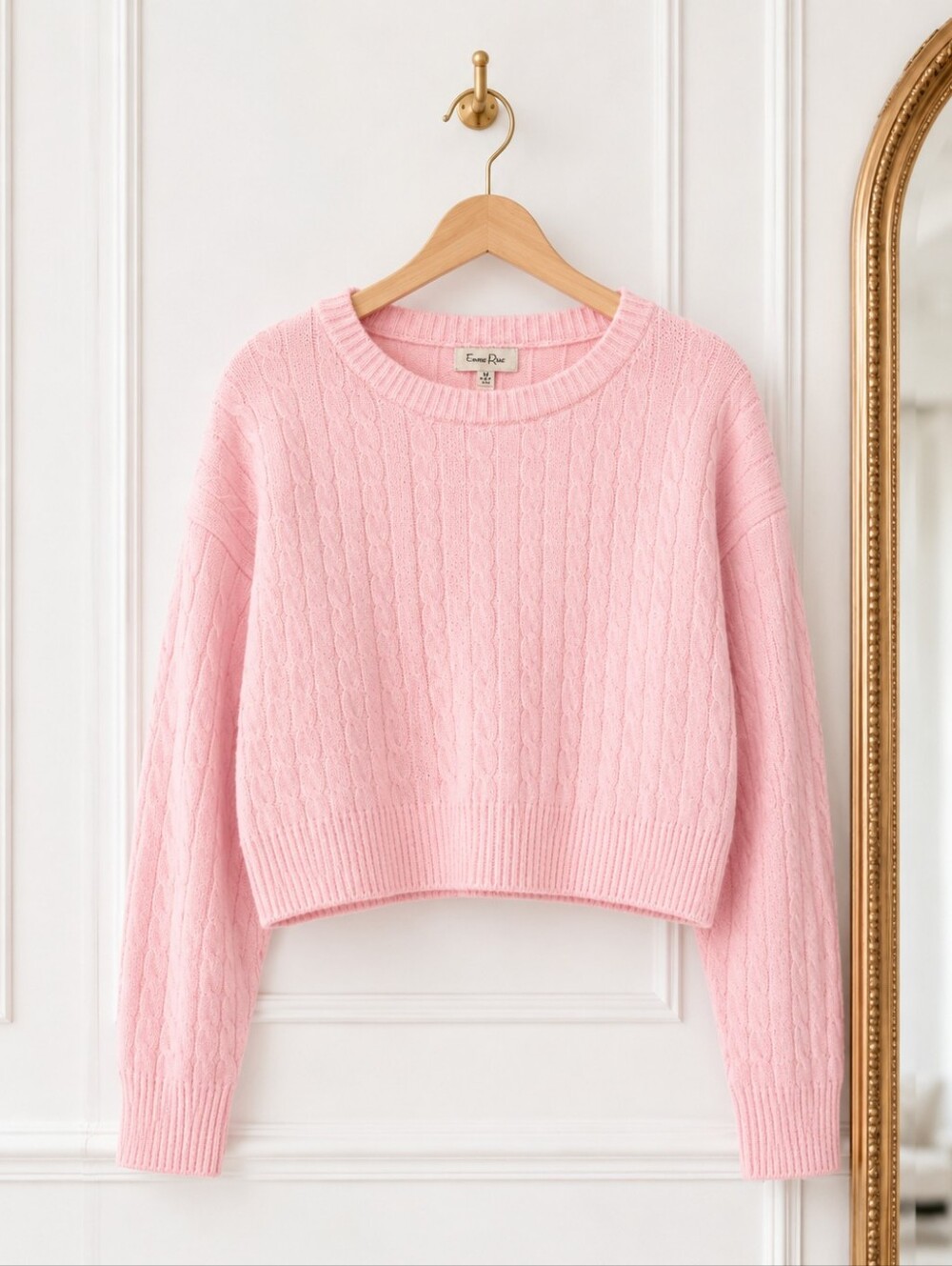 Faded Rose | Pink Cable Knit Cropped Sweater | Medium | Soft Feminine Cozy - Picture 4 of 8